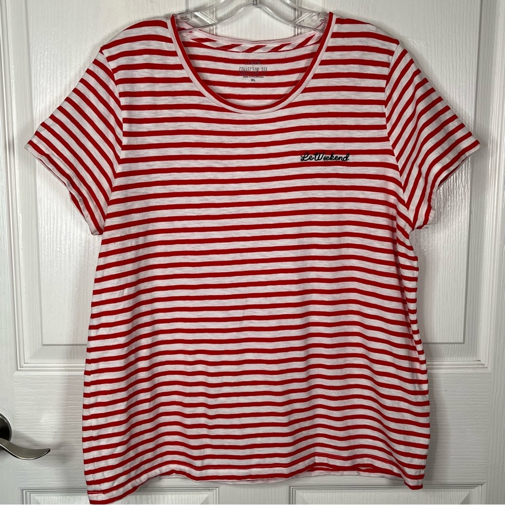 J. Crew Factory Sz XL Collector Tee Le Weekend Red White Striped